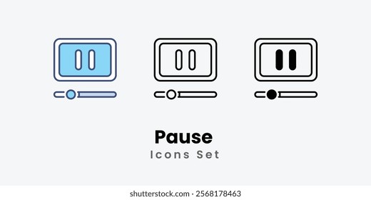 Pause Icons thin line and glyph vector icon stock illustration