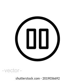 Pause line icon. Simple outline design style. Button, sign, round, symbol, play, speaker, video concept. Vector illustration isolated on white background. Editable stroke Eps10.