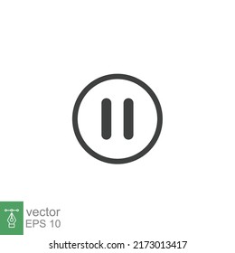 Icono de pausa de línea. Estilo de diseño de contorno simple. Botón, signo, redondo, símbolo, juego, altavoz, concepto de vídeo. Ilustración vectorial aislada en fondo blanco. Eps10