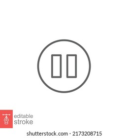 Pause line icon. Simple outline design style. Button, sign, round, symbol, play, speaker, video concept. Vector illustration isolated on white background. Editable stroke Eps10