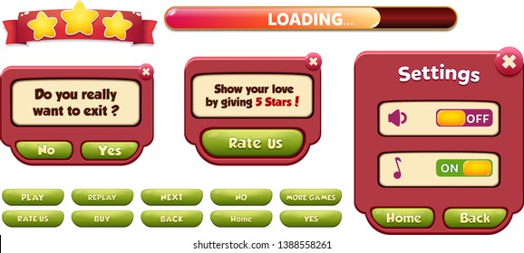 Pause menu scene pop up with sound music and buttons Game ui complete menu of graphical user interface GUI to build 2D games Casual Game 
