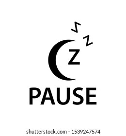 Pause with moon sleep icon, flat design. Vector Illustration on white background