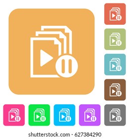 Pause playlist flat icons on rounded square vivid color backgrounds.