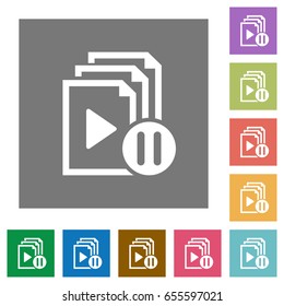 Pause playlist flat icons on simple color square backgrounds