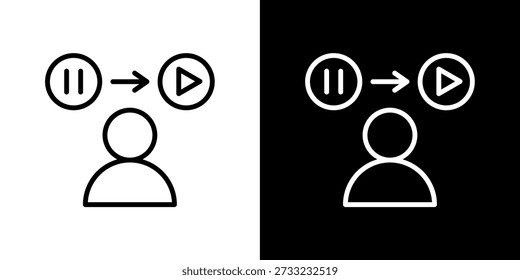 Pause Resume Icon In Black and White Line Style