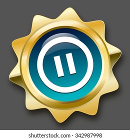Pause seal or icon with pause symbol. Glossy golden seal or button.