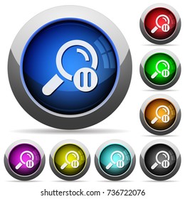 Pause search icons in round glossy buttons with steel frames