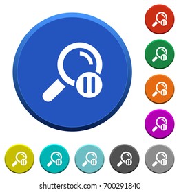 Pause search round color beveled buttons with smooth surfaces and flat white icons