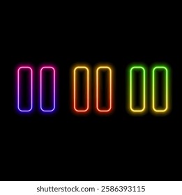 Pause sign icon. neon style. Player navigation button. Gray flat button with shadow. Modern UI website navigation.