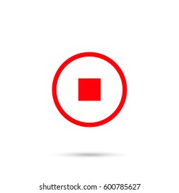 pause, stop button vector icon. Red icon and gray shadow