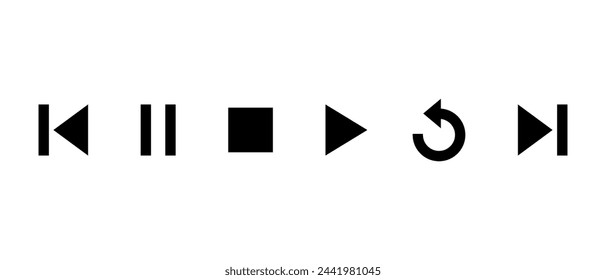 Pausar, detener, reproducir, reproducir, anterior y siguiente vector de icono de pista