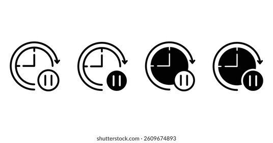 Pause Time Icons Set Black and White Clock Symbols Vector Design