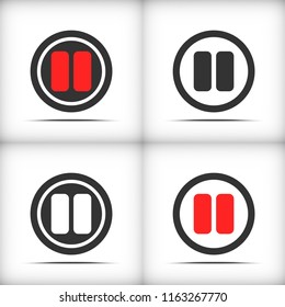 Pause video button icon set with soft shadow - Vector