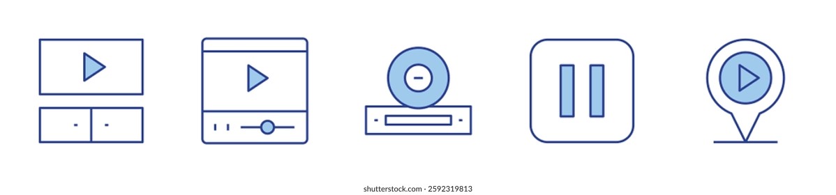 pause, video, video player, dvd player, location. Multimedia Icon vector illustration. Line Duotone style. Editable stroke.