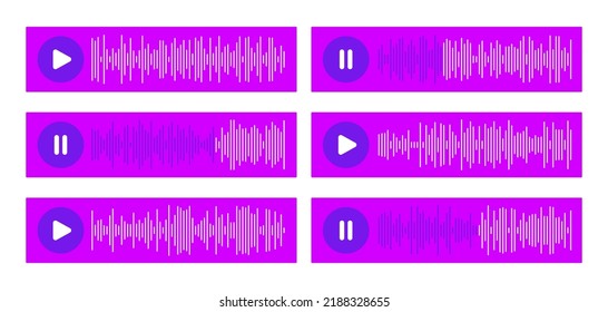 Paused and playing audio message. Set of voice messages icons with speech recorde and speaker