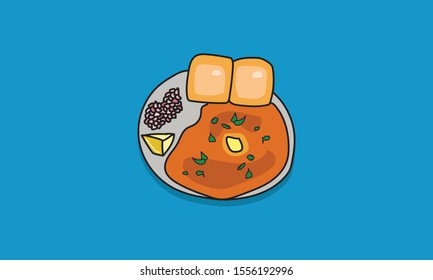 Pav Bhaji Hand Drawn Vector Illustration