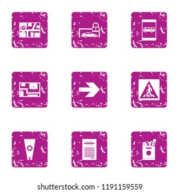 Pave the way icons set. Grunge set of 9 pave the way vector icons for web isolated on white background