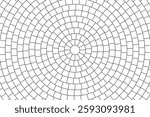 Paved circle pattern tile background. Circular brick mosaic. Round radial stone pavement. Paving tile simple floor texture. Black line. Vector illustration isolated on white background.