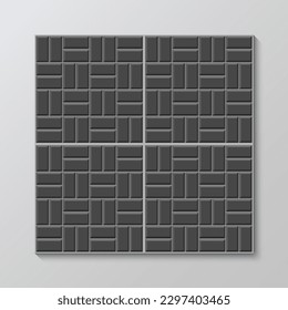 Paved floor square pattern. Decorative cobblestone print. Outdoor mosaic background. Slab pavement. Street seamless texture. Paver tile patio. Stone brick backdrop. Vector illustration.