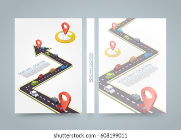 Paved path on the road. banner road book. A4 size paper, Template design element, Vector background