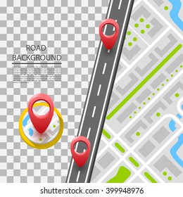 Paved path on the road, road in direction, road to side. Vector background