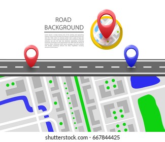 Paved path on the road, road in direction to side. Vector background