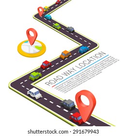 Paved path on the road. Isometric road location, Vector background