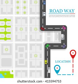Paved path on the road, Road isometric location, Road color car, Vector background