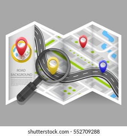 Paved path on the road, navigation. Vector background