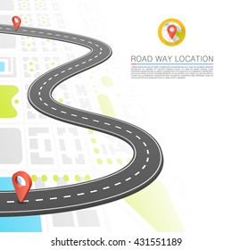 Paved path on the road, Road point location, Vector background