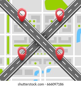 Paved path on the road, straight road. Vector background