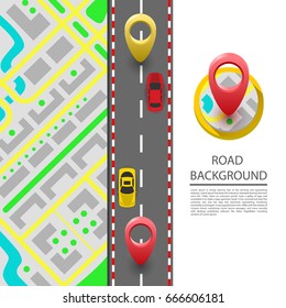 Paved path on the road, straight road. Vector background