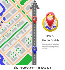 Paved path on the road, straight road. Vector background