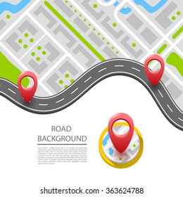The paved path on the road, undulating, winding road. Vector background