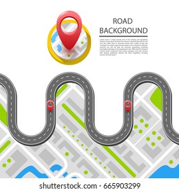 Paved path on the road, wavy road, curved road. Vector background