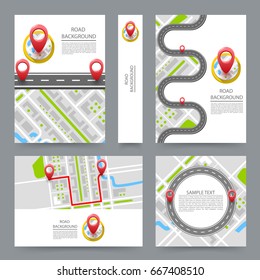 Paved path on the road, wavy road, curved road, flyer. Vector background