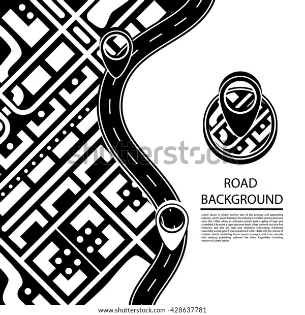 Paved path on the road, wavy road, curved\
road. Vector background