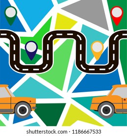 Paved path on the road way location background. Vector background.