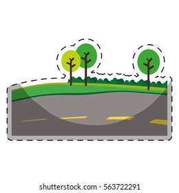 paved road with trees on the roadside icon image vector illustration design 