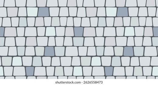 Paved stone seamless pattern. Pavement tile texture. Stone mosaic background. Cobble floor interior pattern. Blue block sidewalk ornament. Vector illustration isolated on white background.