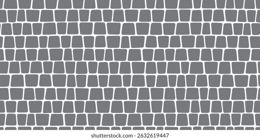 Padrão de pedra pavimentada sem costura. Textura de ladrilhos do pavimento. Fundo de mosaico de pedra. Padrão interior de piso de calha. Bloco de ornamento calçada. Ilustração vetorial isolada sobre fundo branco.