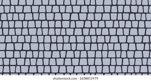Paved stone seamless pattern. Pavement tile texture. Stone mosaic background. Cobble floor interior pattern. Block sidewalk ornament. Vector illustration isolated on gray background.