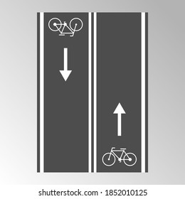 Paved track for running and Cycling with direction signs, flat style.