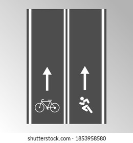 Paved track for running and Cycling with direction signs, flat style.