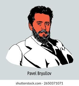 Pavel Bryullov foi um pintor de paisagens russo, um seguidor do "realismo democrático", uma figura notável na pintura de São Petersburgo da era pós-reforma. Ilustração vetorial desenhada à mão