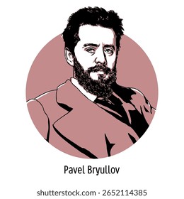 Pavel Bryullov foi um pintor de paisagens russo, um seguidor do "realismo democrático", uma figura notável na pintura de São Petersburgo da era pós-reforma. Ilustração vetorial desenhada à mão