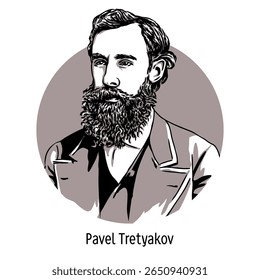 Pavel Mikhailovich Tretyakov was a Russian entrepreneur and public figure, patron of the arts, collector of Russian fine art, and founder of the Tretyakov Gallery. Hand-drawn vector illustration