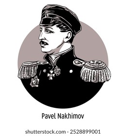 Pavel Stepanovich Nakhimov - Comandante naval russo, almirante, herói da Batalha de Navarino, líder da defesa de Sebastopol na Guerra da Crimeia. Ilustração de vetor desenhada à mão