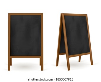 Pavement Sign, Street Chalk Board Cafe Menu, Advertisement Outdoor Stand. Information And Promotion Outside Billboard. Isolated Chalkboard Or Easel, Promo Banner, Realistic 3d Vector Illustration