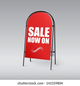 Pavement Sign With The Text, Red Letters, Sale Now On